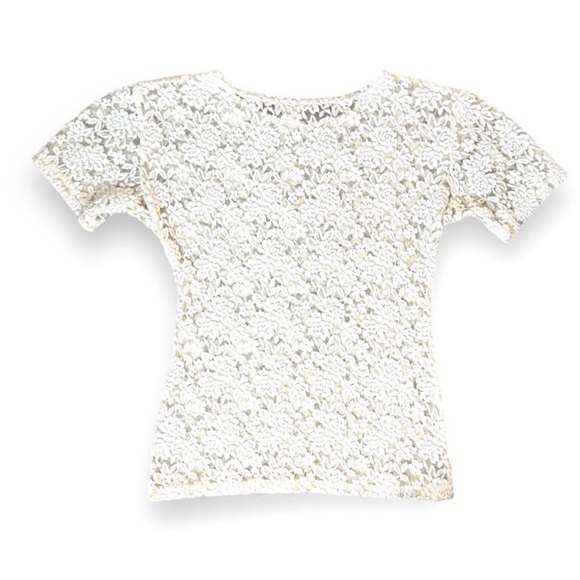 Vintage Jonden Light Yellow Floral Lace Mesh Baby Tee Women’s Size Small Spring - Picture 2 of 13